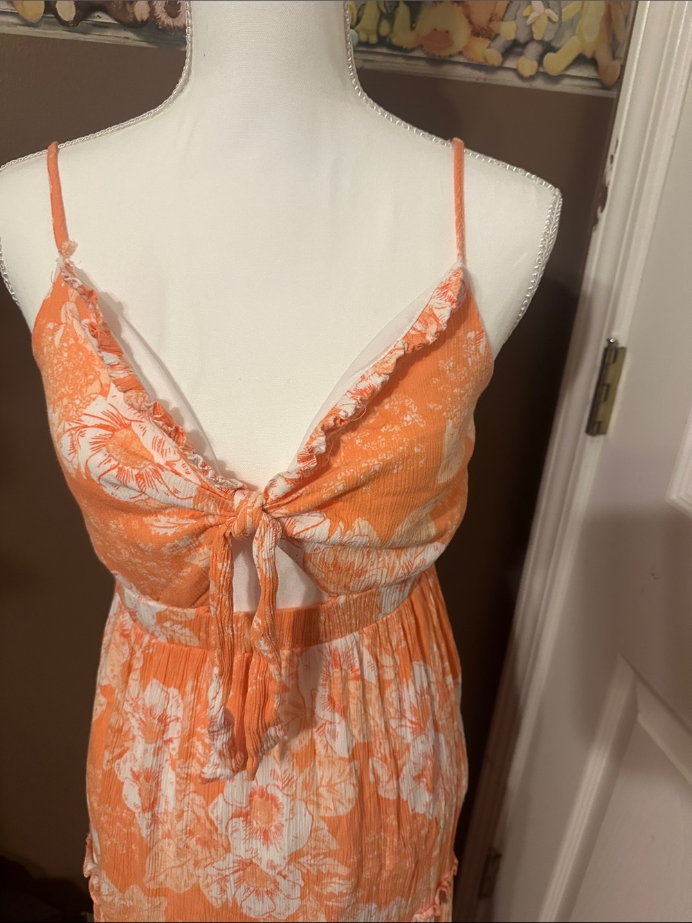 Justify Orange & White Floral Tie-Front Dress NWOT